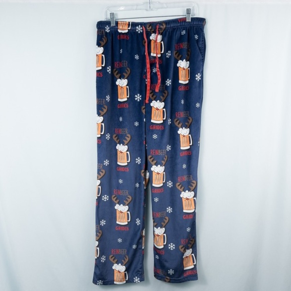Bottoms‎ Out Reinbeer Games Fleece Holiday Pajama Pants Mens Medium Novelty Beer